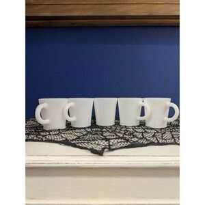 Hazel Atlas Milk Glass C Handle Diner Mugs White H A Mark Set of 5 MCM 1950s